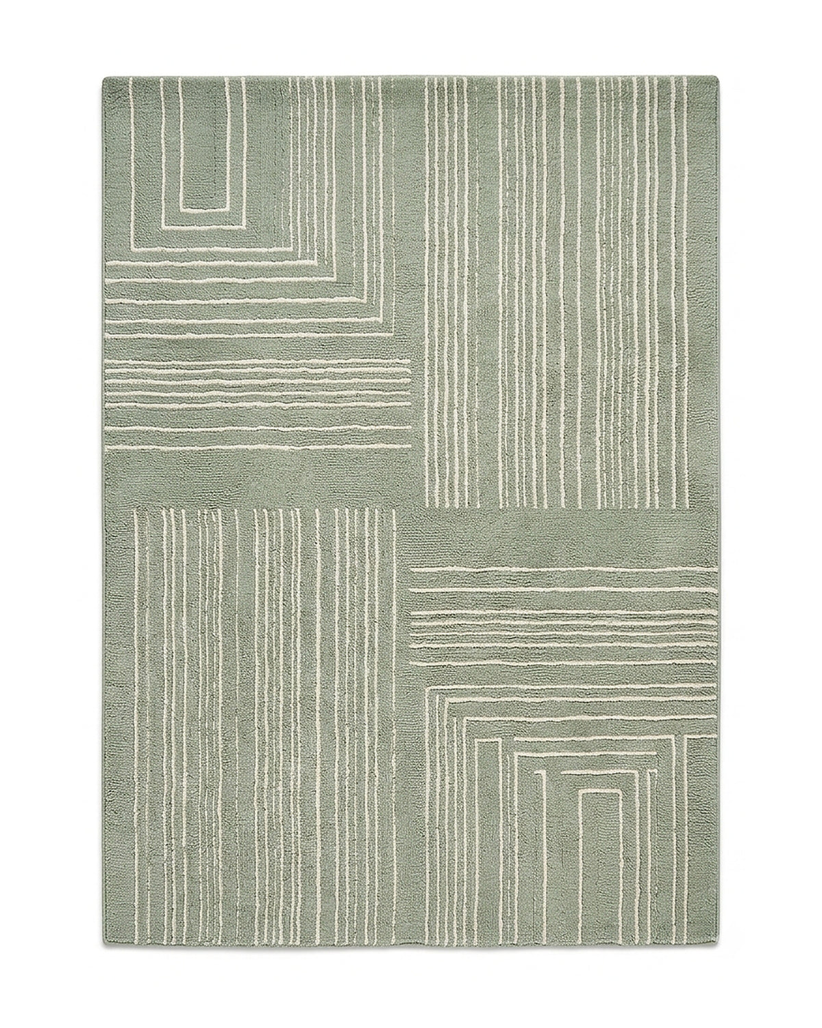 Sage green and ivory linear maze geometric area rug by Primeval