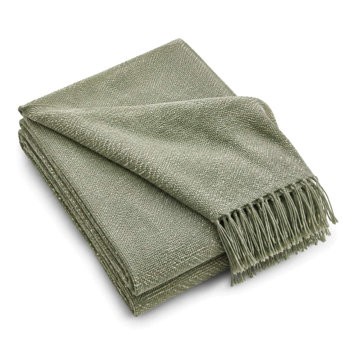 Sage green minimal textured woven cotton throw with fringe 130×170 cm by Primeval