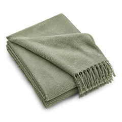 Sage green minimal textured woven cotton throw with fringe 130×170 cm by Primeval