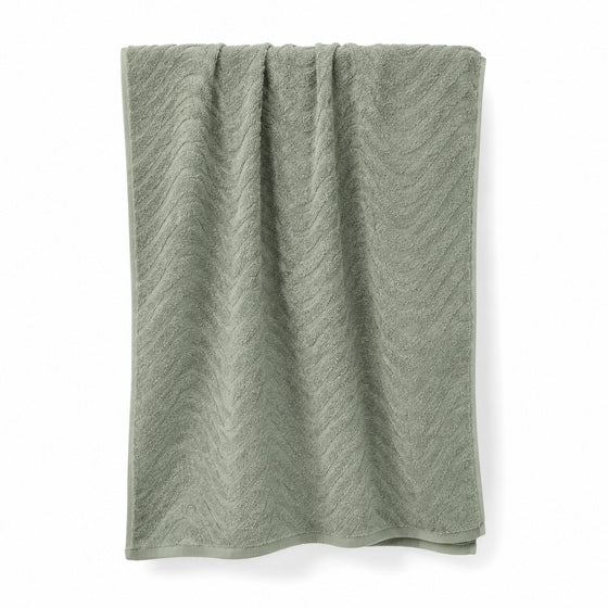 Sage green raised wave textured cotton terry bath towel 70x140 cm for wellness and spa buyers