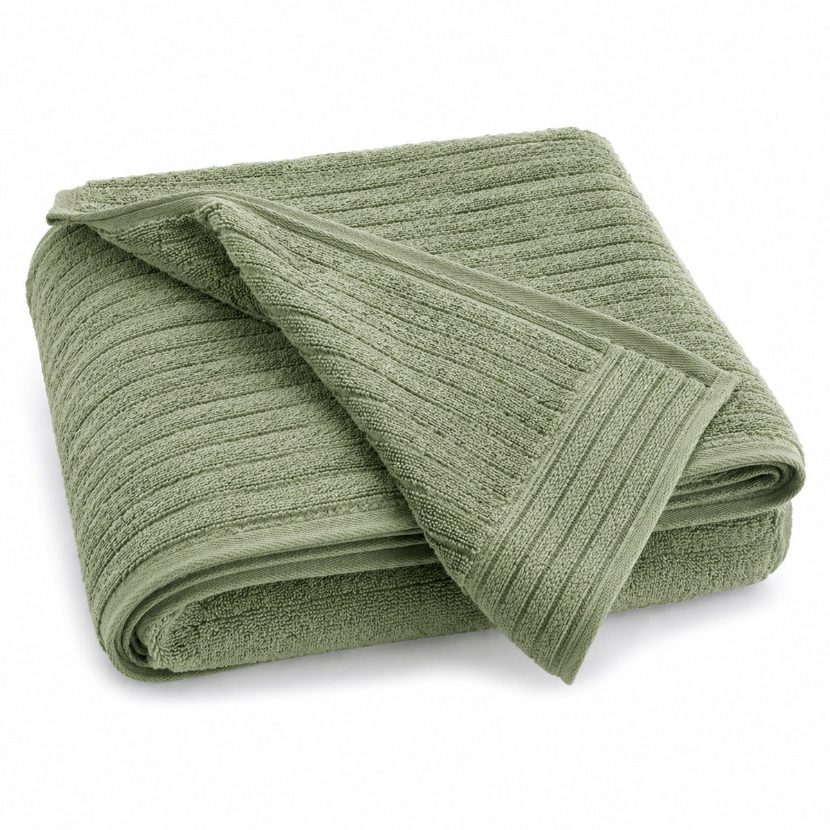 Sage green ribbed cotton terry bath towel 70x140 cm
