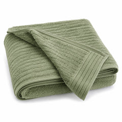 Sage green ribbed cotton terry bath towel 70x140 cm