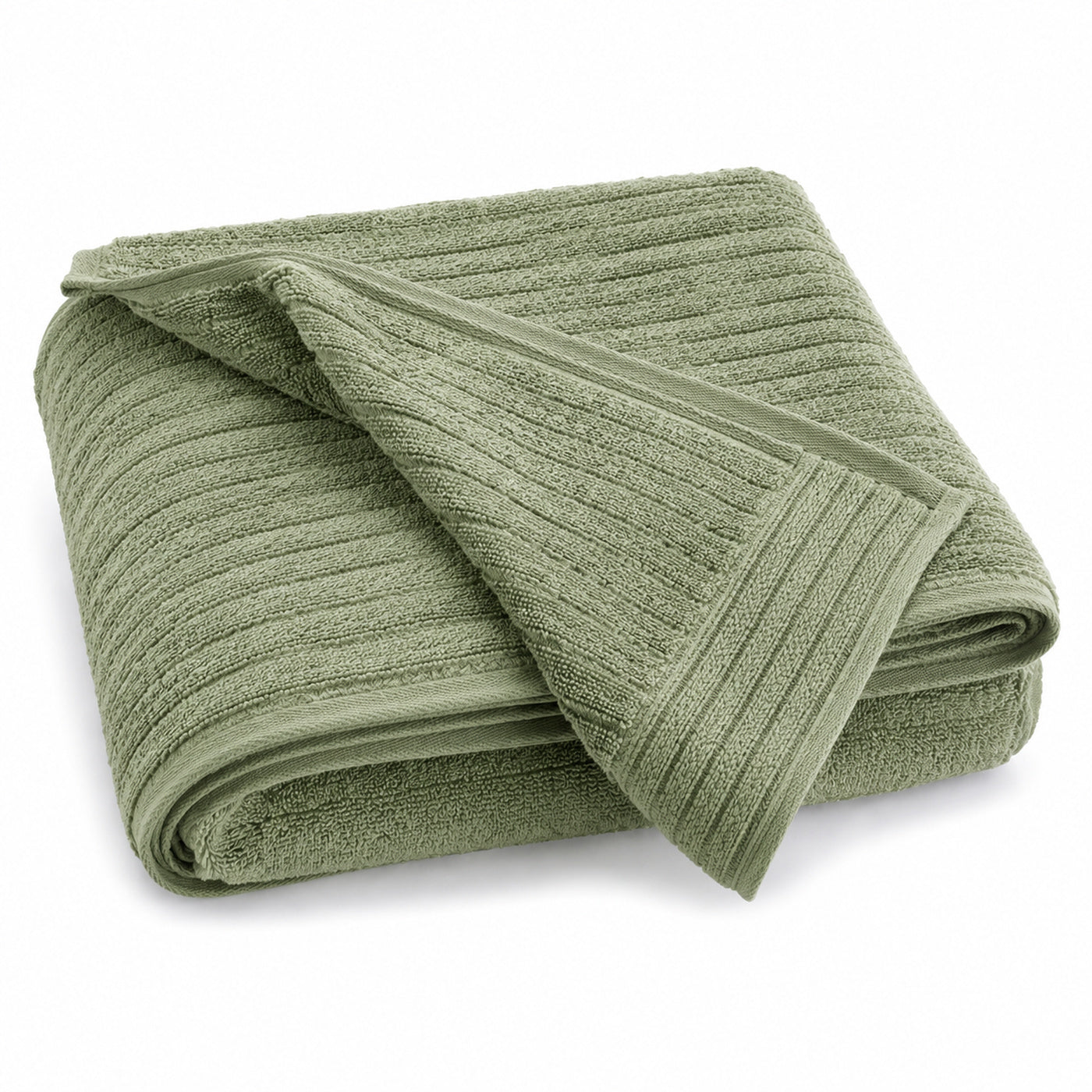 Sage green ribbed cotton terry bath towel 70x140 cm