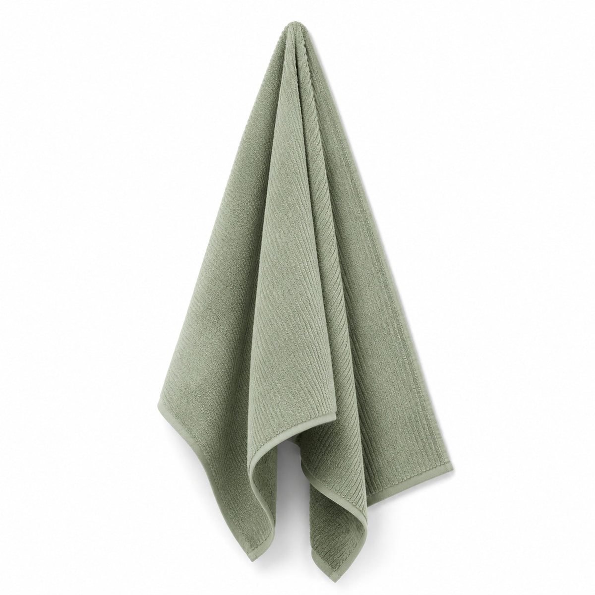 Sage green ribbed cotton bath towel 70x140 cm on white background