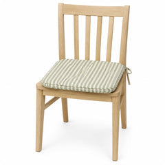 Primeval sage green striped dining chair pad with tie straps on wooden dining chair