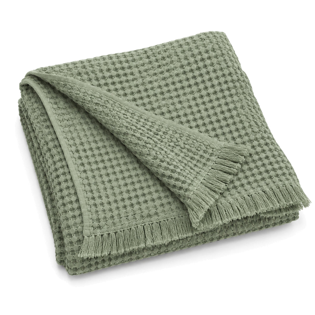 Sage green waffle weave cotton throw 130×170 cm by Primeval