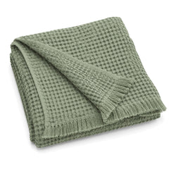 Sage green waffle weave cotton throw 130×170 cm by Primeval