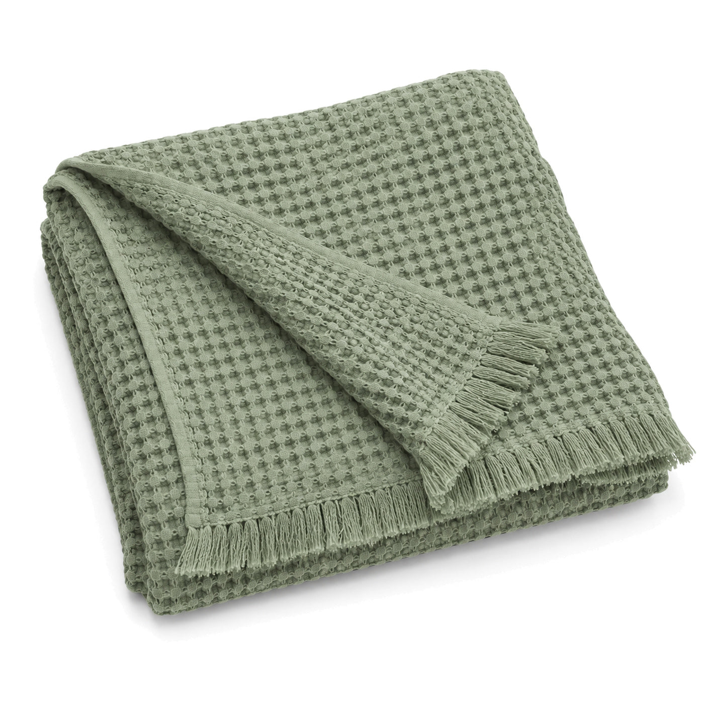 Sage green waffle weave cotton throw 130×170 cm by Primeval