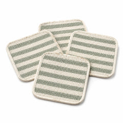 Sage and ivory striped coaster set on a clean white background