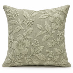 Sage Green Floral Machine Embroidered Cushion Cover 45x45 cm – Elegant Botanical Design