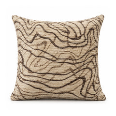 Primeval sand beige cushion with espresso brown free-flowing abstract topographic contour lines