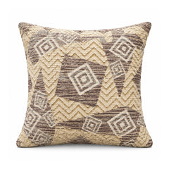 Primeval sand beige and taupe decorative cushion cover with interlocking chevrons and diamond geometric shapes