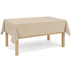 Primeval sand off white textured tablecloth displayed on a rectangular dining table