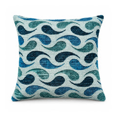 Primeval sea blue, teal and navy decorative cushion cover with layered abstract wave forms