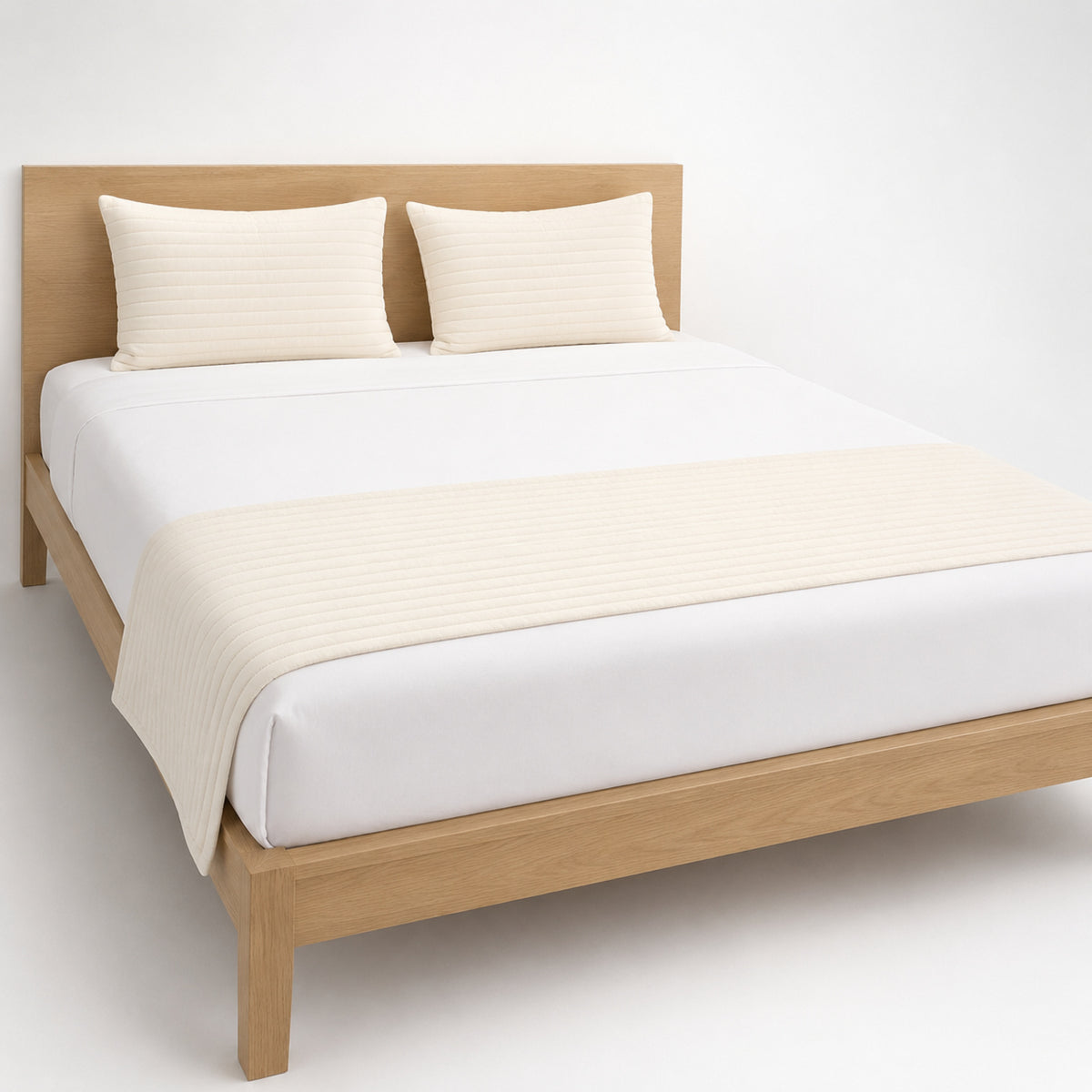 Soft cream minimalist bed runner on white bedding for wholesale hospitality, boutique hotel and private-label bedroom sourcing