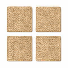 Square herringbone jute coaster set on a clean white background