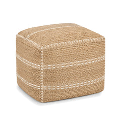 Square natural jute pouf with ivory woven stitch details