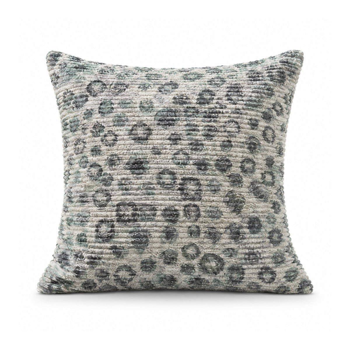 Primeval stone grey and charcoal cushion cover with scattered leopard-inspired animal spots