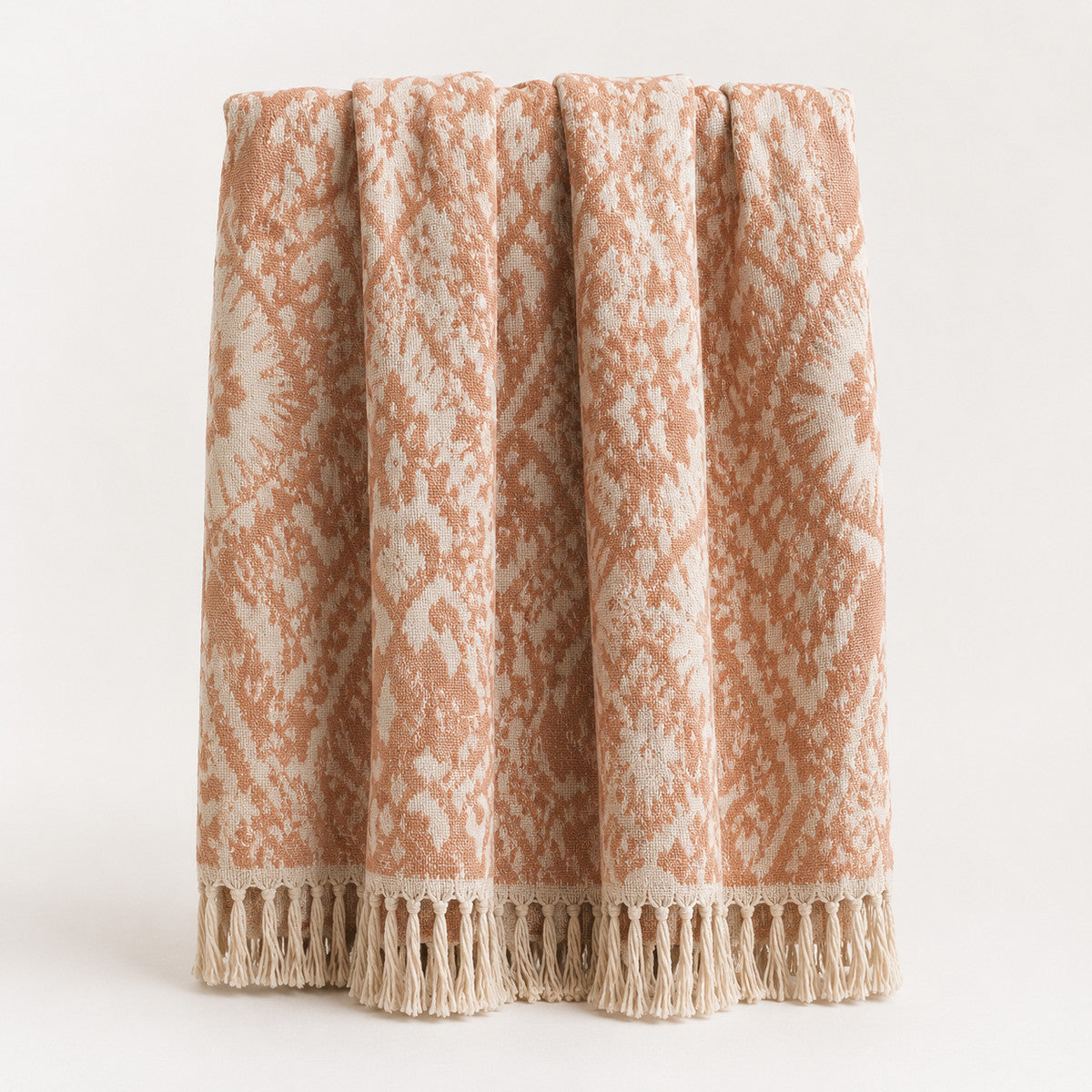 Dusty Rose Sunburst Jacquard Throw with Fringe - Primeval