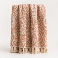 Dusty Rose Sunburst Jacquard Throw with Fringe - Primeval