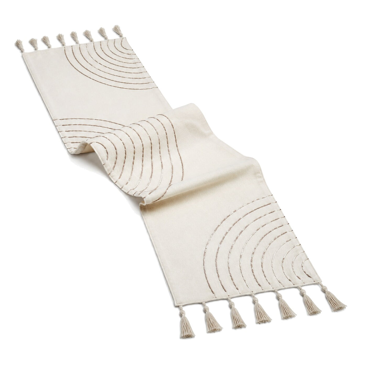 Warm White Taupe Concentric Line Table Runner | Primeval