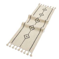 Beige Black Geometric Embroidery Table Runner | Primeval