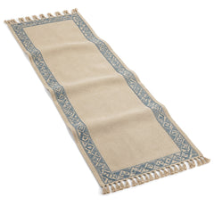 Beige Muted Blue Geometric Border Table Runner | Primeval