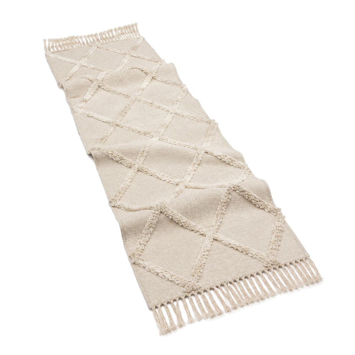Natural Ivory Tufted Diamonds Table Runner | Primeval