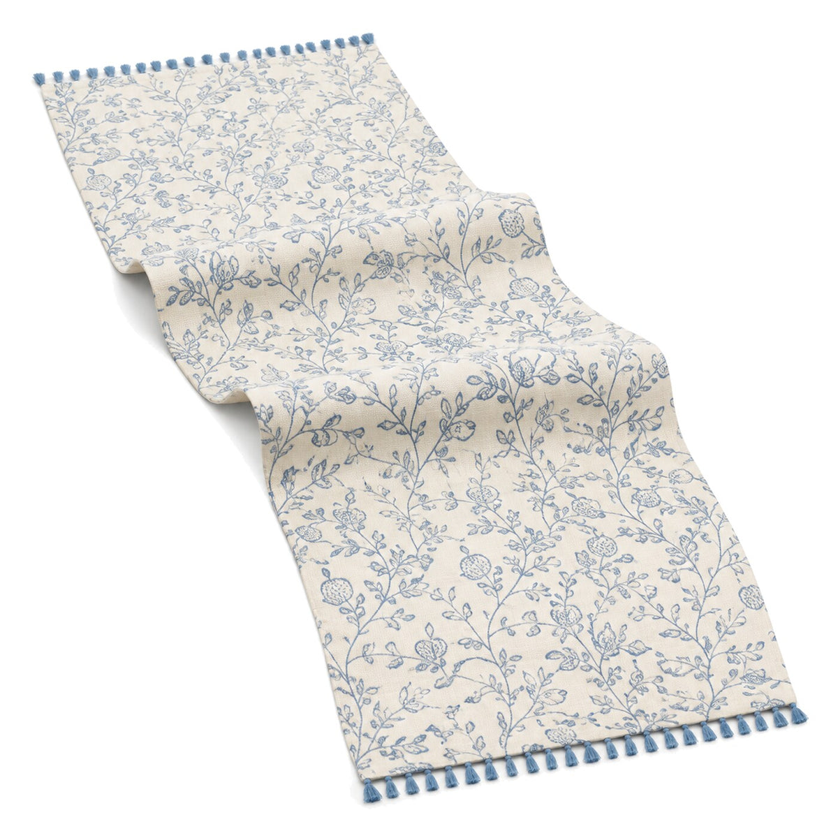 Cream Dusty Blue Vines Table Runner | Primeval