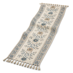 Ivory Muted Blue Botanical Geometry Table Runner | Primeval