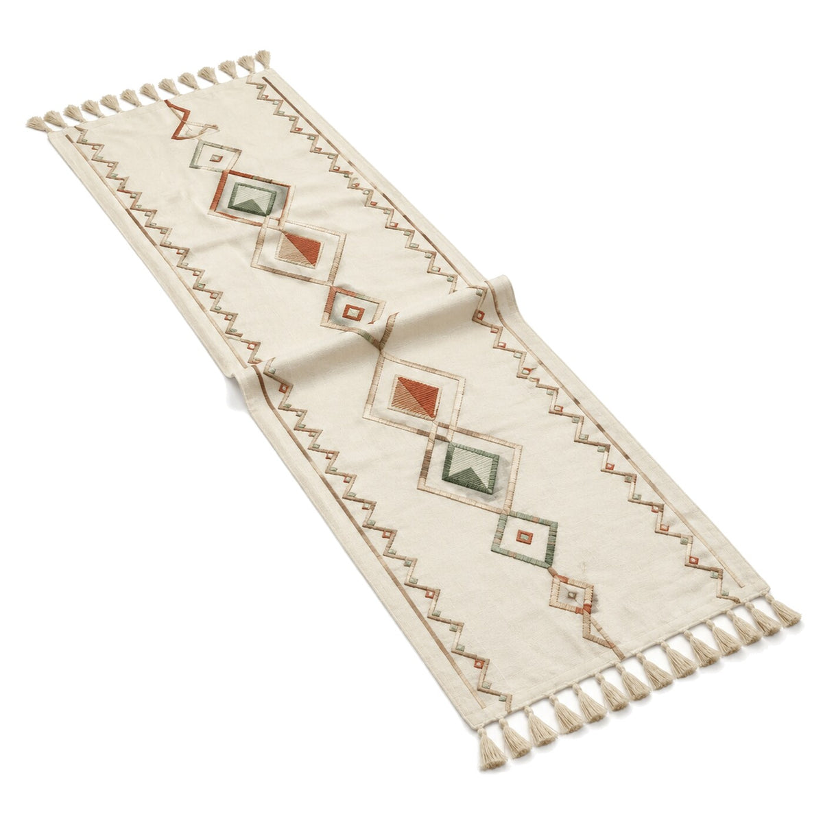 Cream Terracotta Sage Geometric Table Runner | Primeval