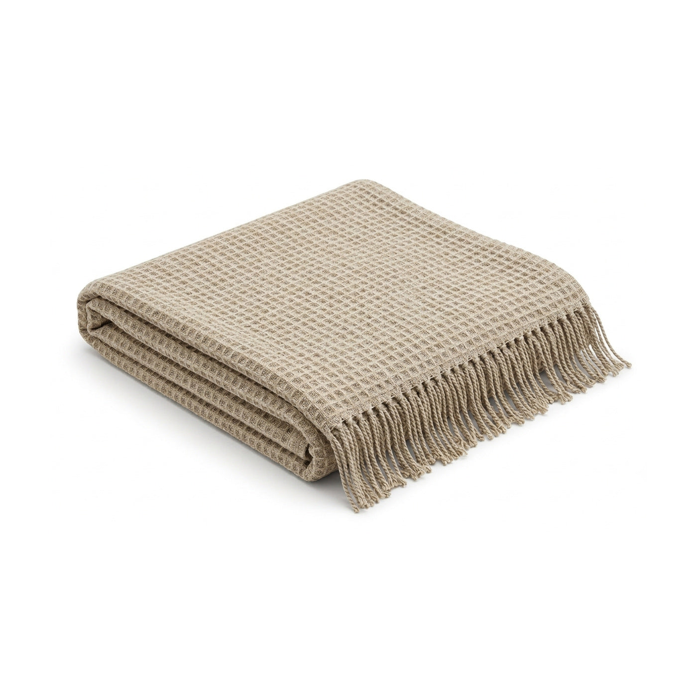 Taupe beige fine waffle cotton throw with fringe 130×170 cm by Primeval