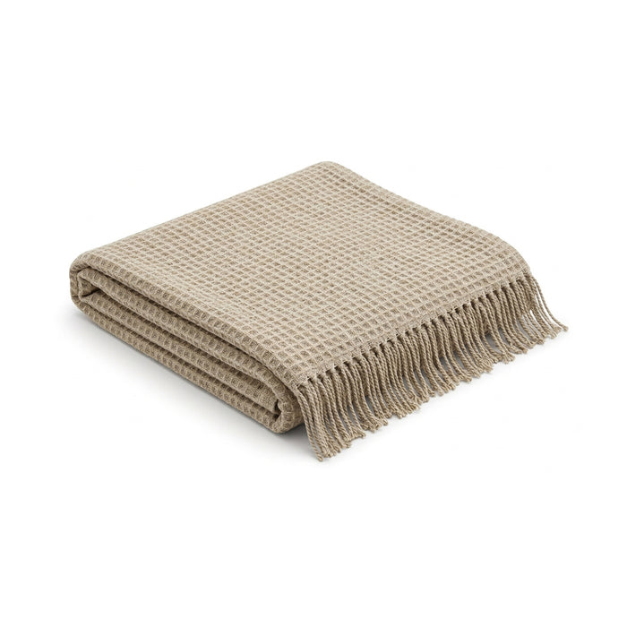 Taupe beige fine waffle cotton throw with fringe 130×170 cm by Primeval