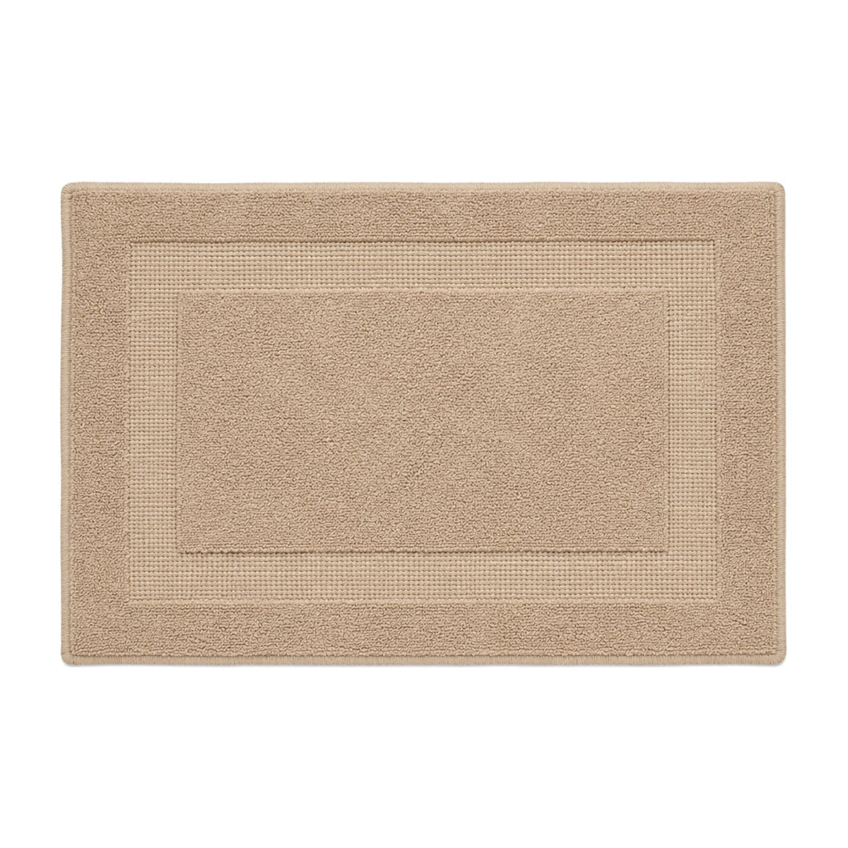 Taupe framed border textured bath mat in a warm neutral bathroom style - Primeval