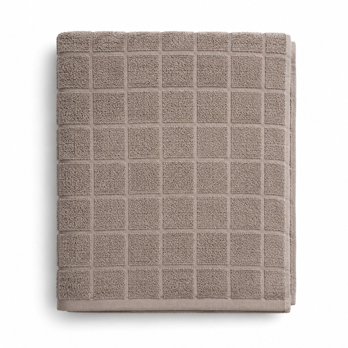 Taupe grid textured cotton bath towel 70x140 cm on white background