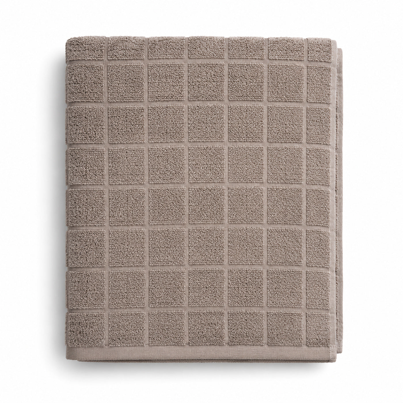 Taupe grid textured cotton bath towel 70x140 cm on white background