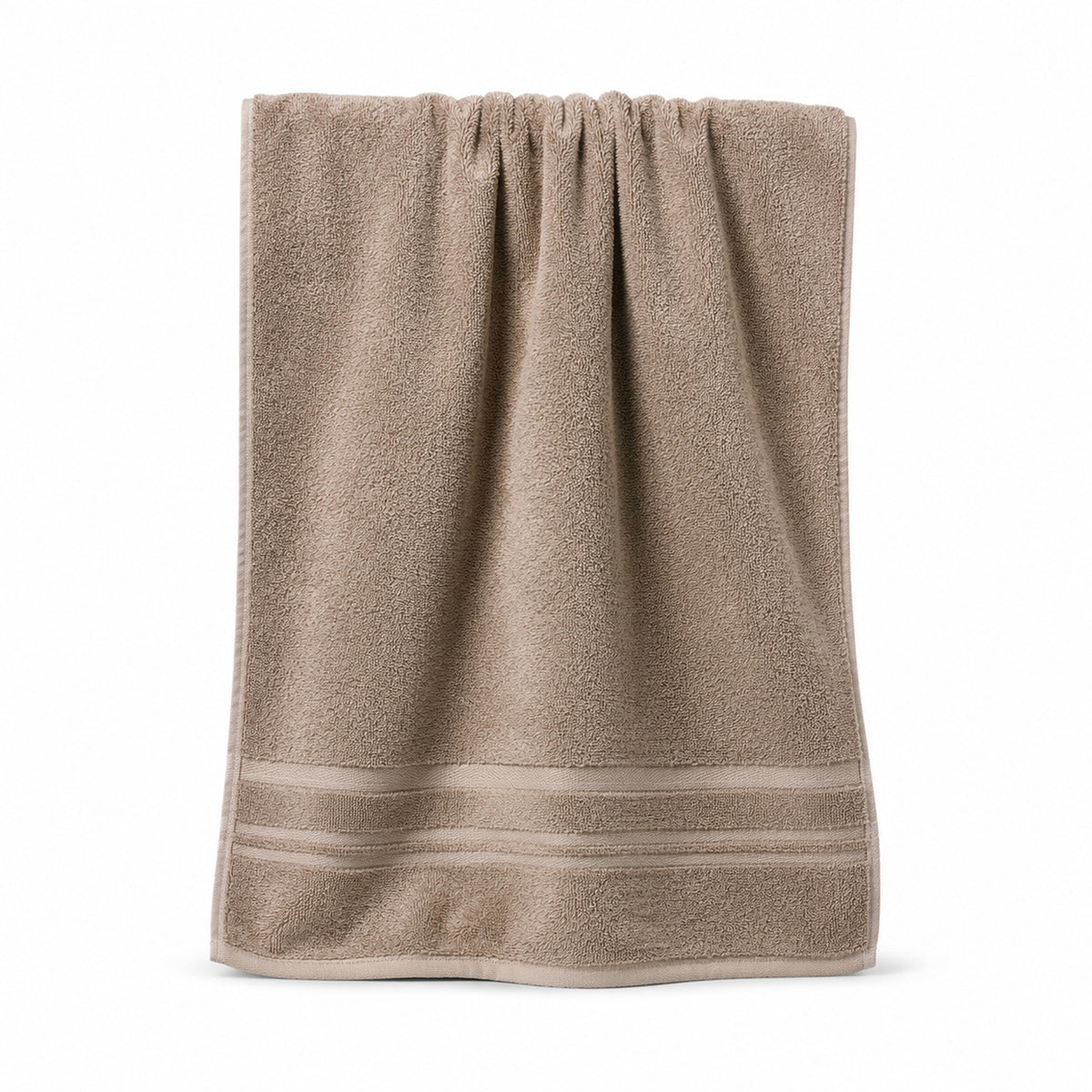 Taupe horizontal stripe cotton bath towel 70x140 cm on white background