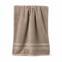 Taupe horizontal stripe cotton bath towel 70x140 cm on white background