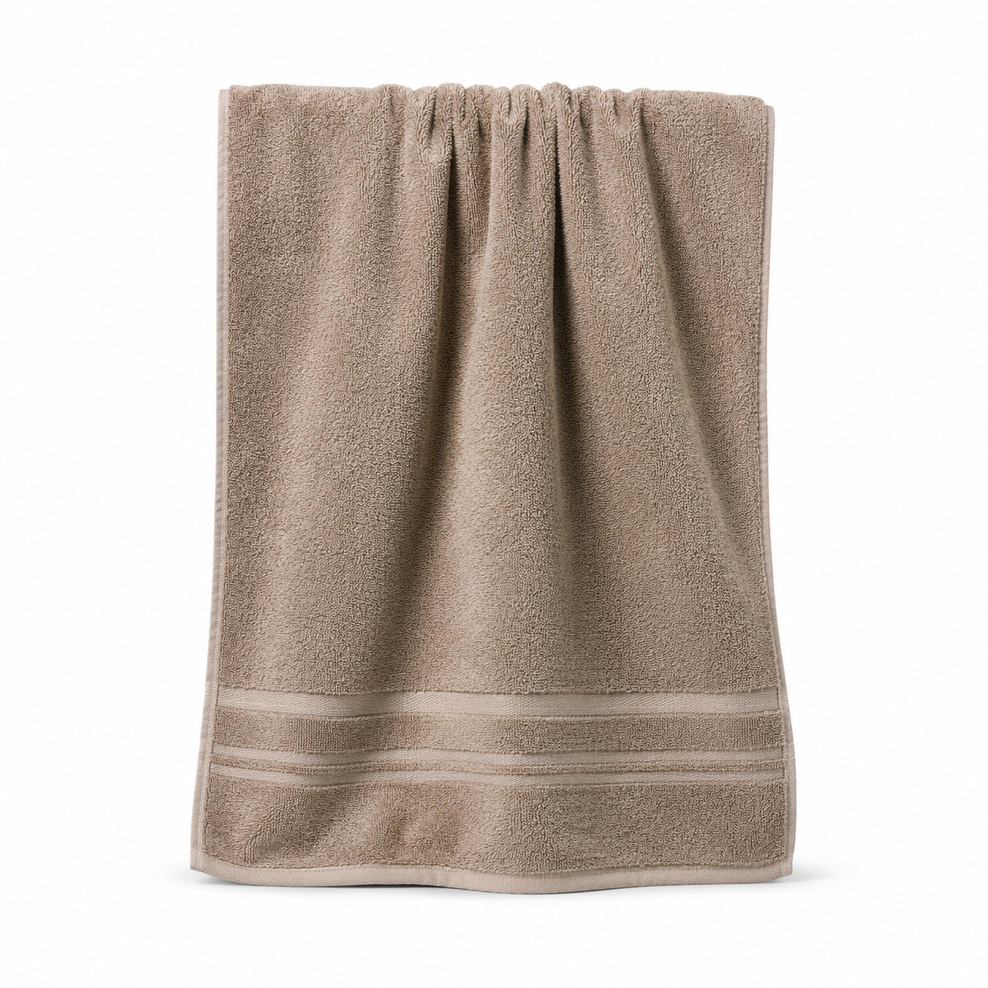 Taupe horizontal stripe cotton bath towel 70x140 cm on white background