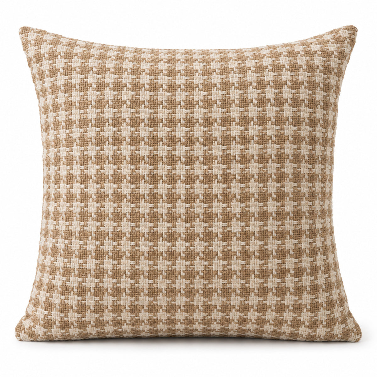 Taupe decorative cushion with classic houndstooth woven pattern