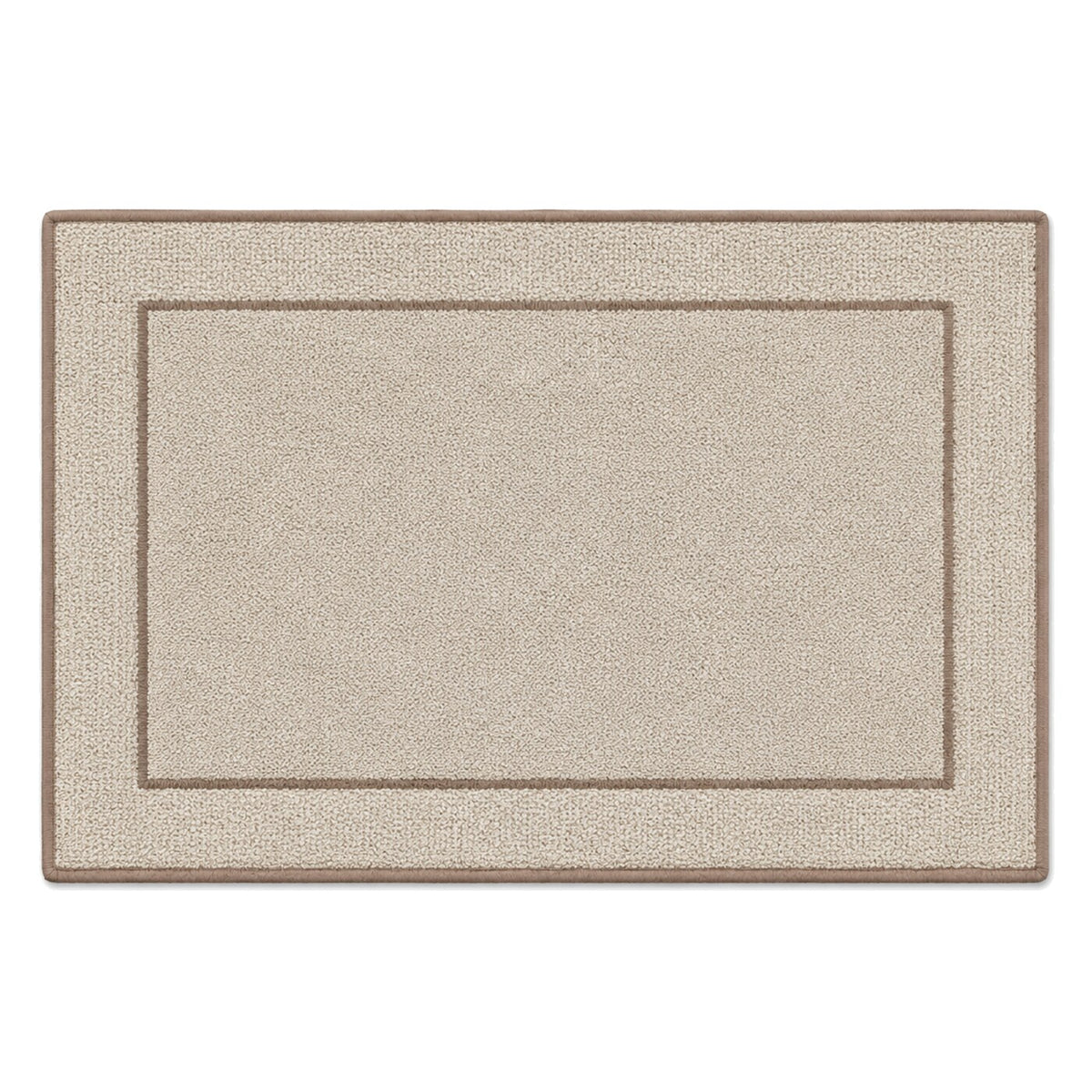 Taupe inset border bath mat for warm neutral bathroom decor - Primeval