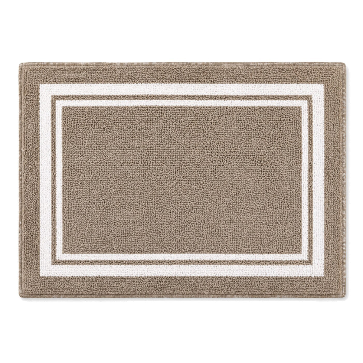 Taupe and ivory double border bath mat for hotel style bathroom decor - Primeval