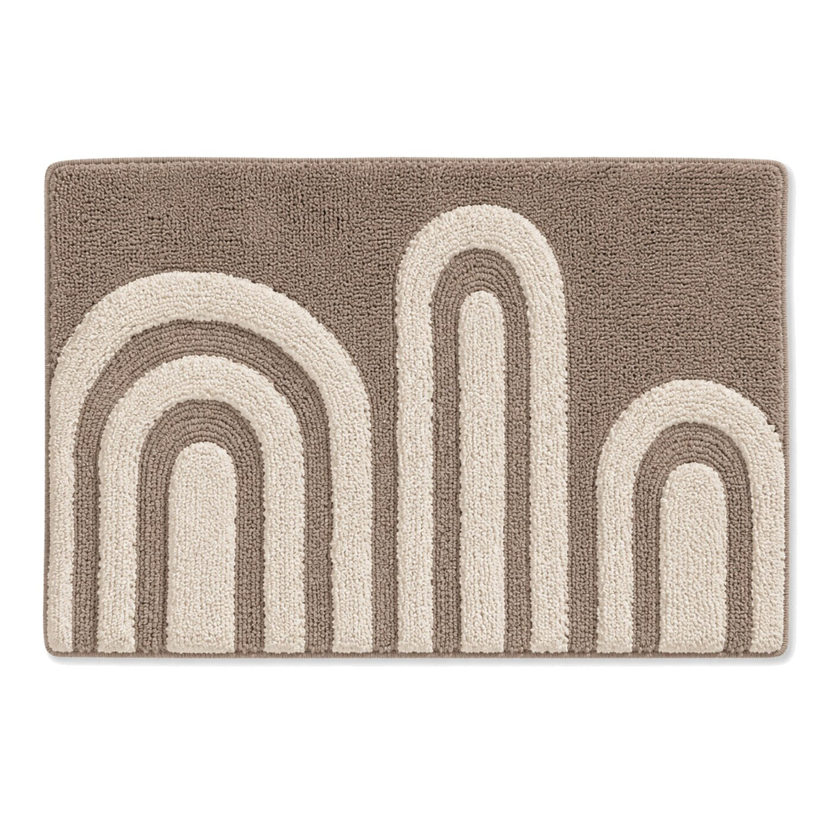 Taupe and ivory triple arch bath mat for contemporary bathroom decor - Primeval