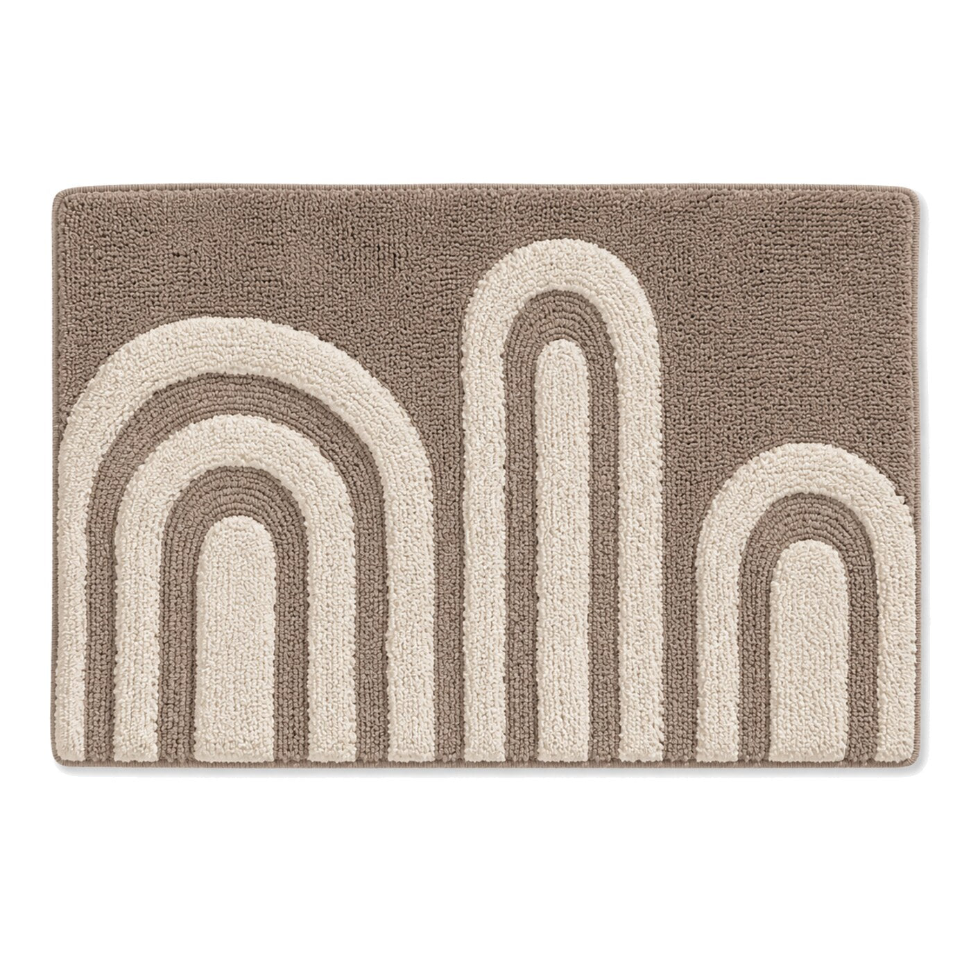 Taupe and ivory triple arch bath mat for contemporary bathroom decor - Primeval