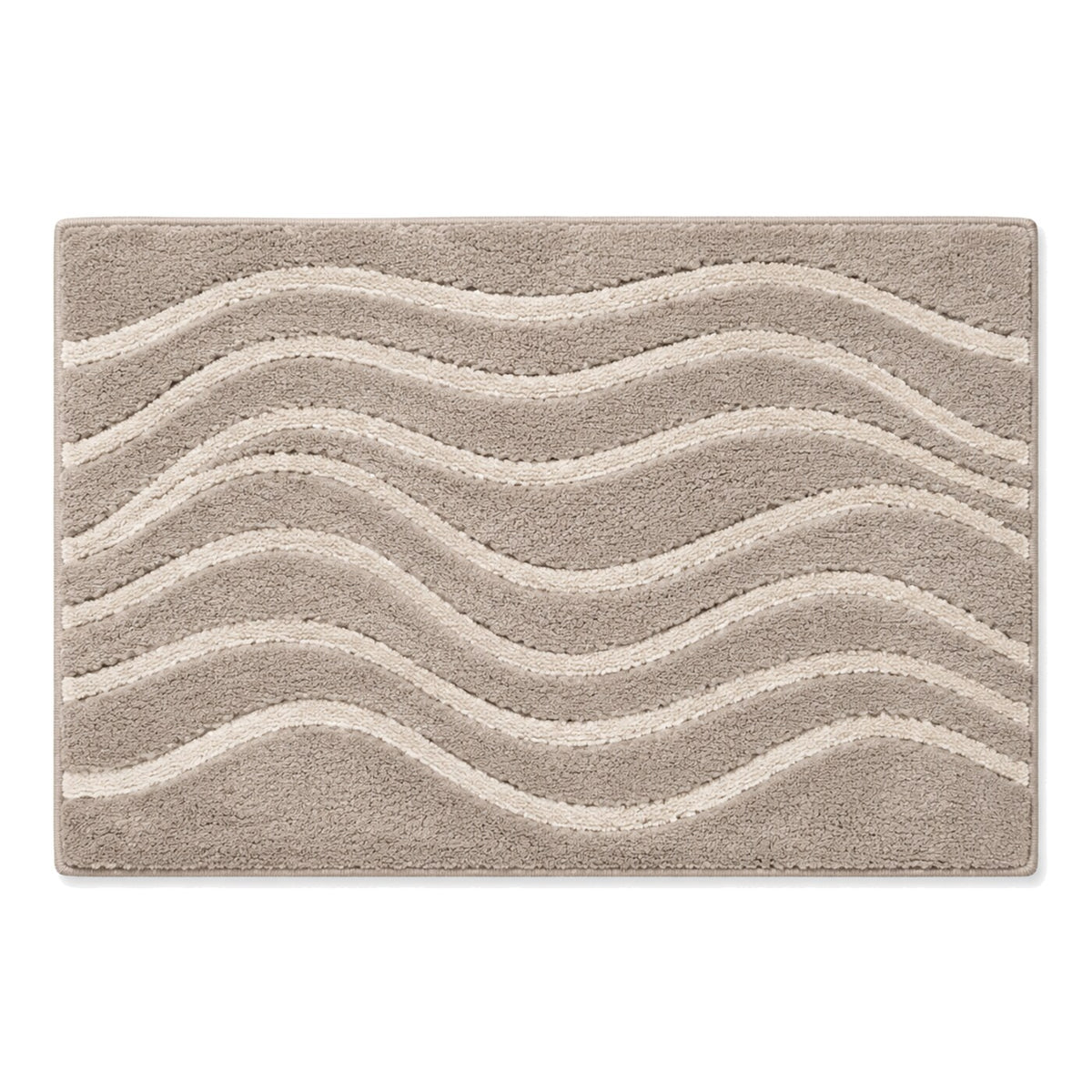 Taupe and ivory wavy stripe bath mat for soft contemporary bathroom decor - Primeval