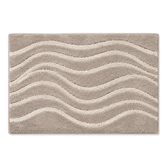Taupe and ivory wavy stripe bath mat for soft contemporary bathroom decor - Primeval