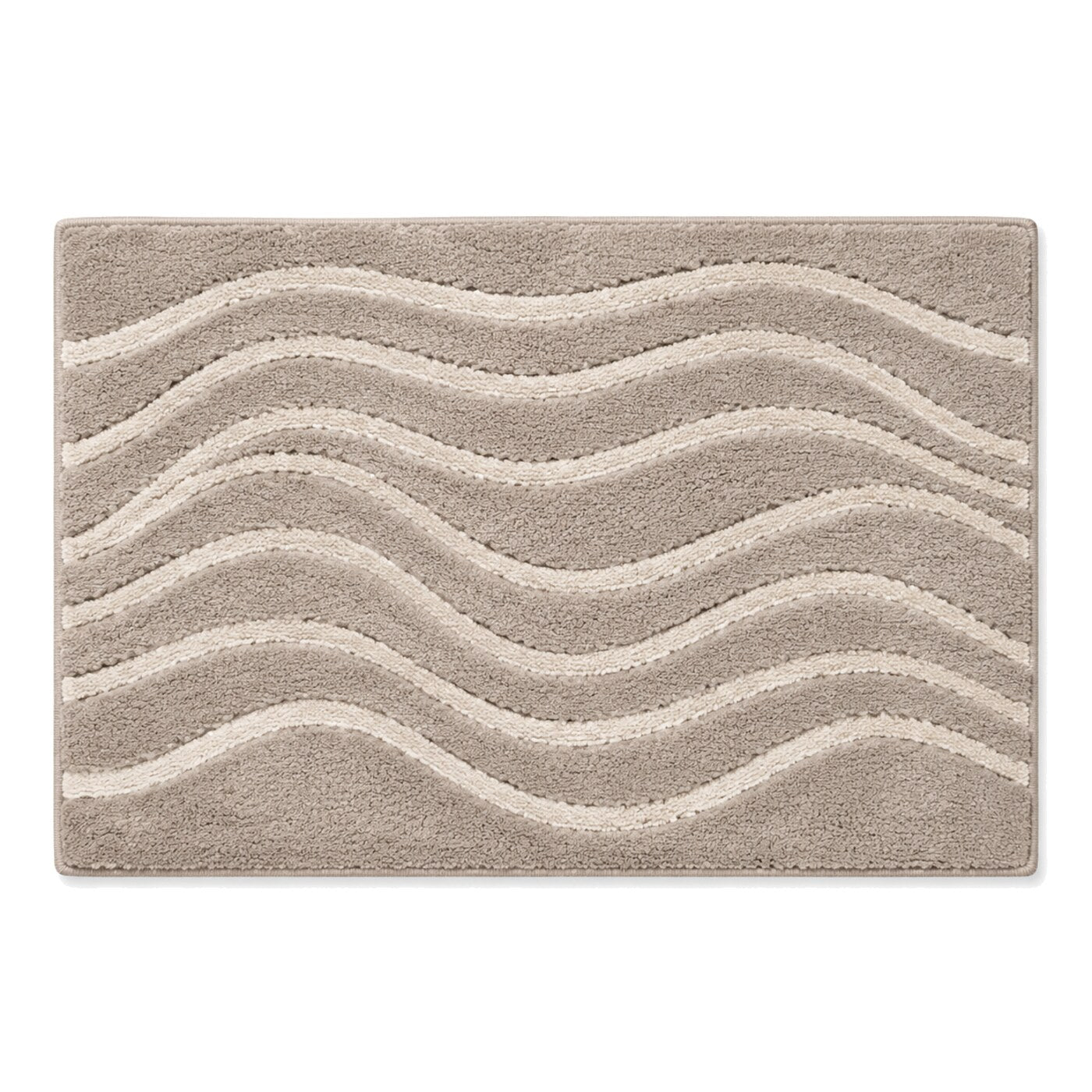 Taupe and ivory wavy stripe bath mat for soft contemporary bathroom decor - Primeval