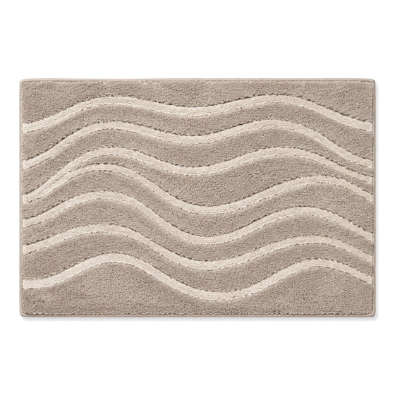 Taupe and ivory wavy stripe bath mat for soft contemporary bathroom decor - Primeval