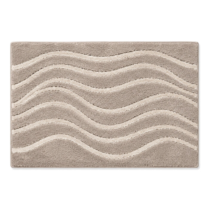 Taupe and ivory wavy stripe bath mat for soft contemporary bathroom decor - Primeval