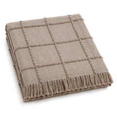 Taupe raised grid textured cotton throw with fringe 130×170 cm by Primeval